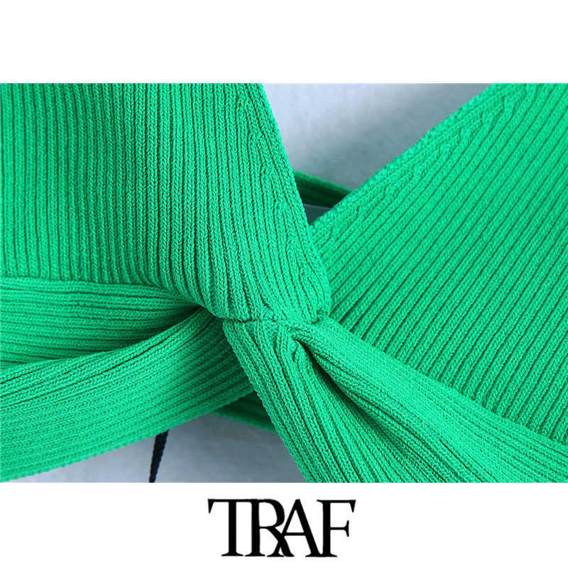 TRAF Women Fashion Ribbed Knit Crop Tank Tops Vintage V Neck Wide Straps Female Camis Mujer 210625