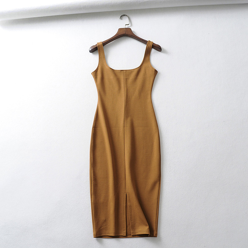 Bradely Michelle Summer Dress Vestido Women's Sexy Back slit Sleeveless Bodycon Tank Knee-length Dress 210331