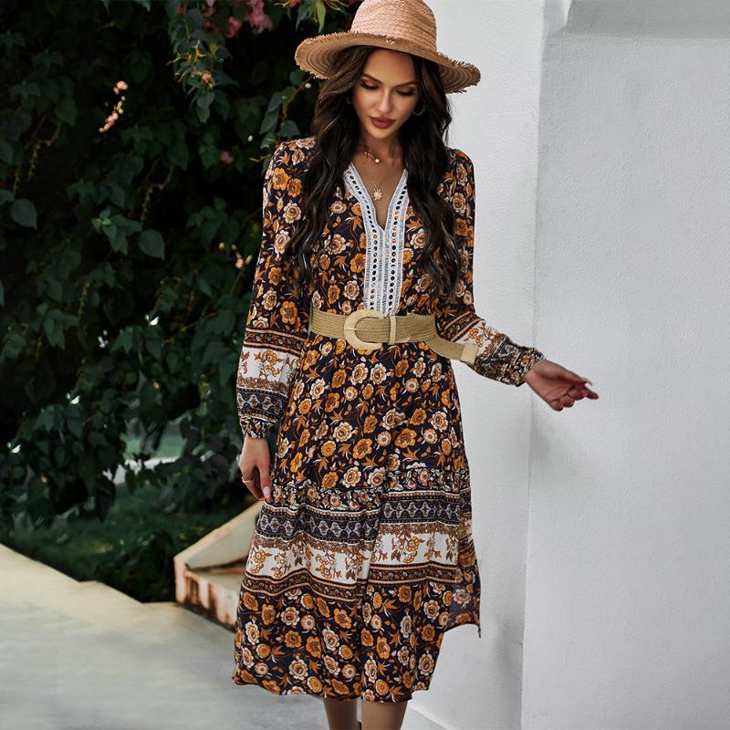 Casual Dresses Women' Midi Dress Bohemian Floral Print Long Sleeve For Women V-neck Sashes Hight Waist Holiday Autumn Woman Clothing, Black
Casual Dresses Women' Midi Dress Bohemian Floral Print Long Sleeve For Women V-neck Sashes Hight Waist Holiday Autumn Woman Clothing, Black