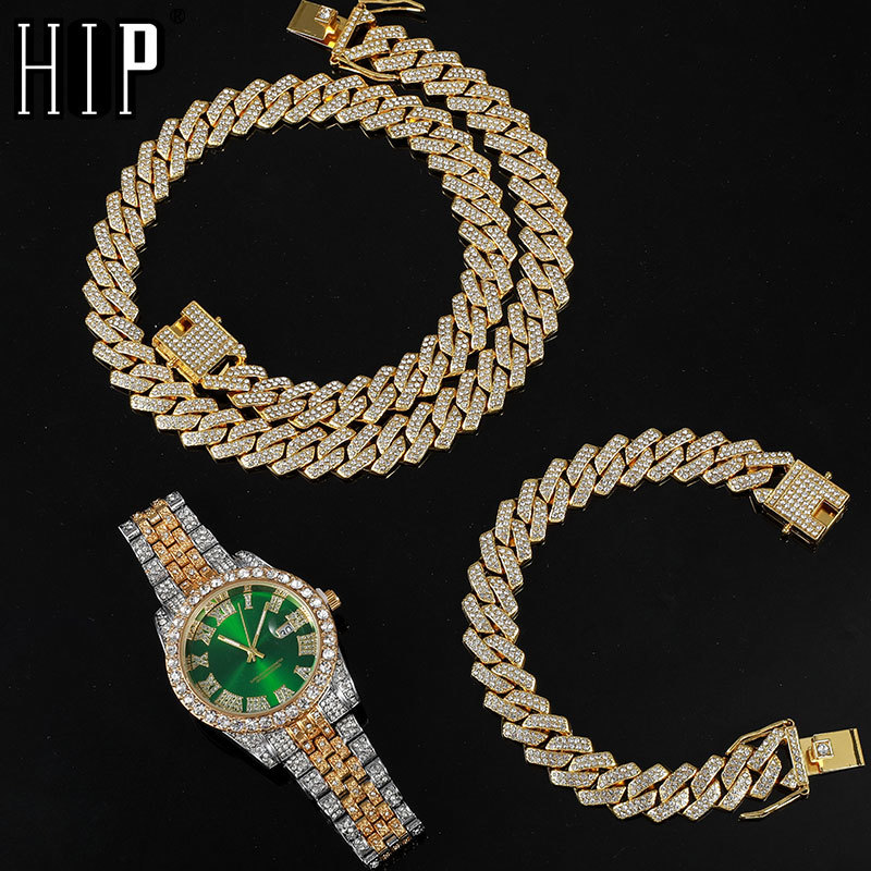 Hip Hop 13.5MM 3PCS KIT Heavy Watch+Prong Cuban Necklace+Bracelet Bling Crystal AAA+ Iced Out Rhinestones Chains For Men Jewelry X0509
Hip Hop 13.5MM 3PCS KIT Heavy Watch+Prong Cuban Necklace+Bracelet Bling Crystal AAA+ Iced Out Rhinestones Chains For Men Jewelry X0509
