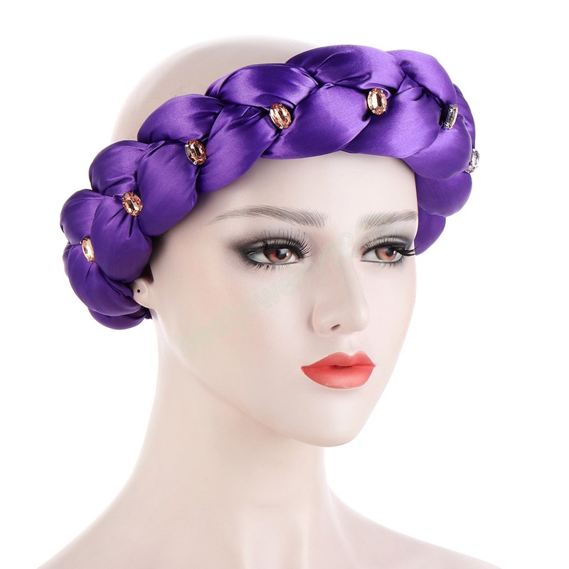 Female Candy Color Rhinestones Thick Braids Headbands African Women Elastic Hair Bands Hair Accessories Nigeria Hair Tie