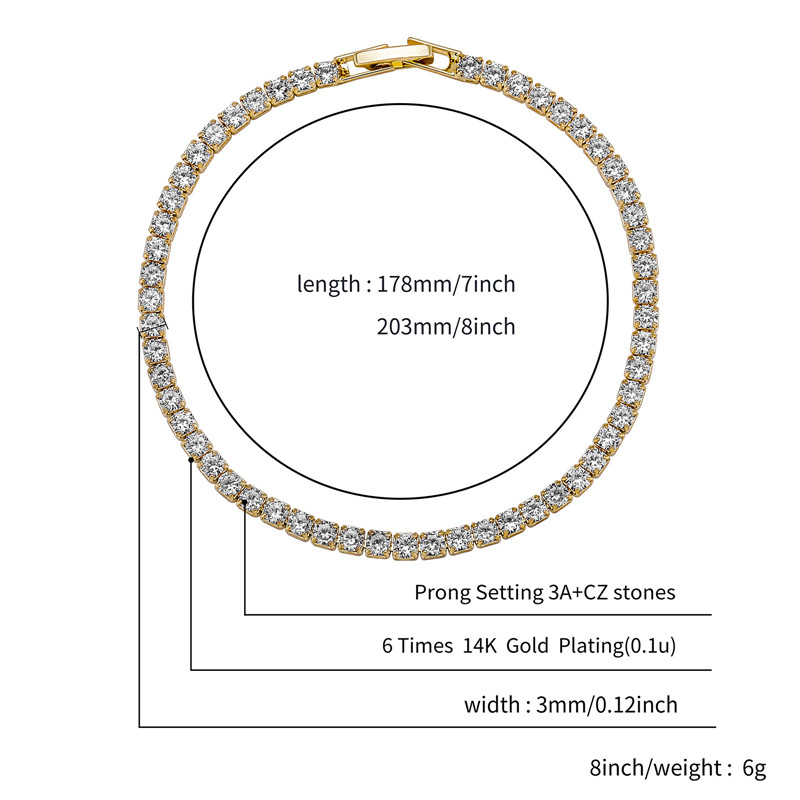 gold tennis bracelet designer woman iced out chain mens bracelets AAA zirconia sier dia chains bangles hiphop man womens jewelry 15cm 17cm 19cm 21cm