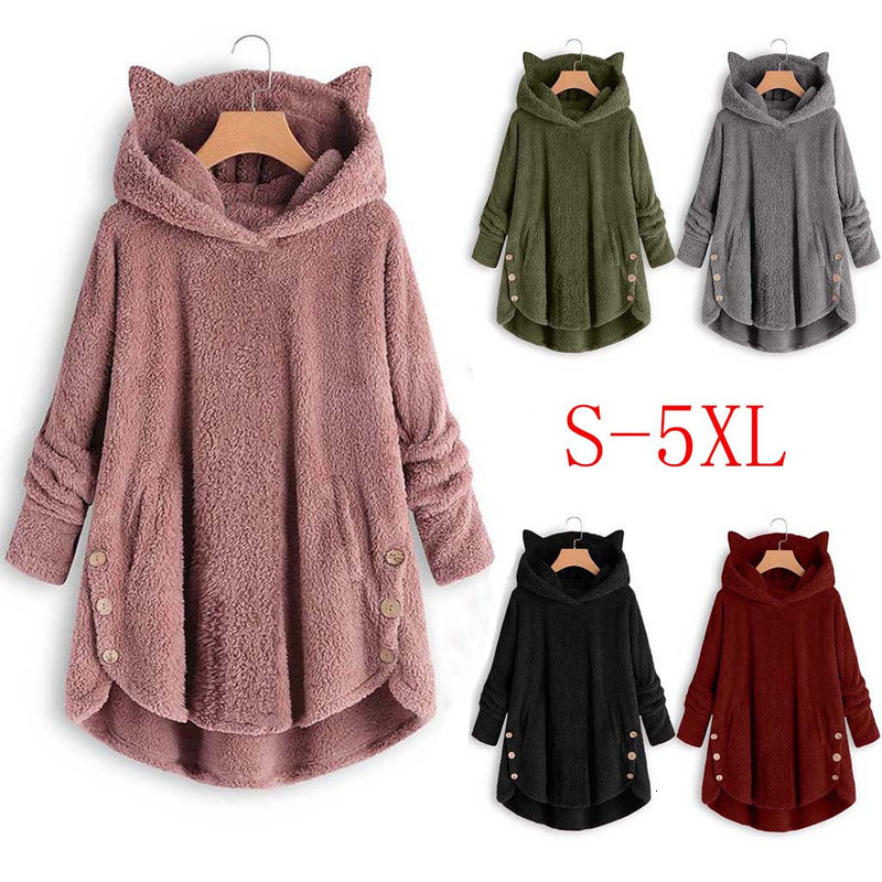 Fluffy Women Loose Sweatshirt Solid Winter Kawaii Cat Ear Hooded Hoodie Buttons Fleece Jackets Tracksuit Coat, Black
Fluffy Women Loose Sweatshirt Solid Winter Kawaii Cat Ear Hooded Hoodie Buttons Fleece Jackets Tracksuit Coat, Black