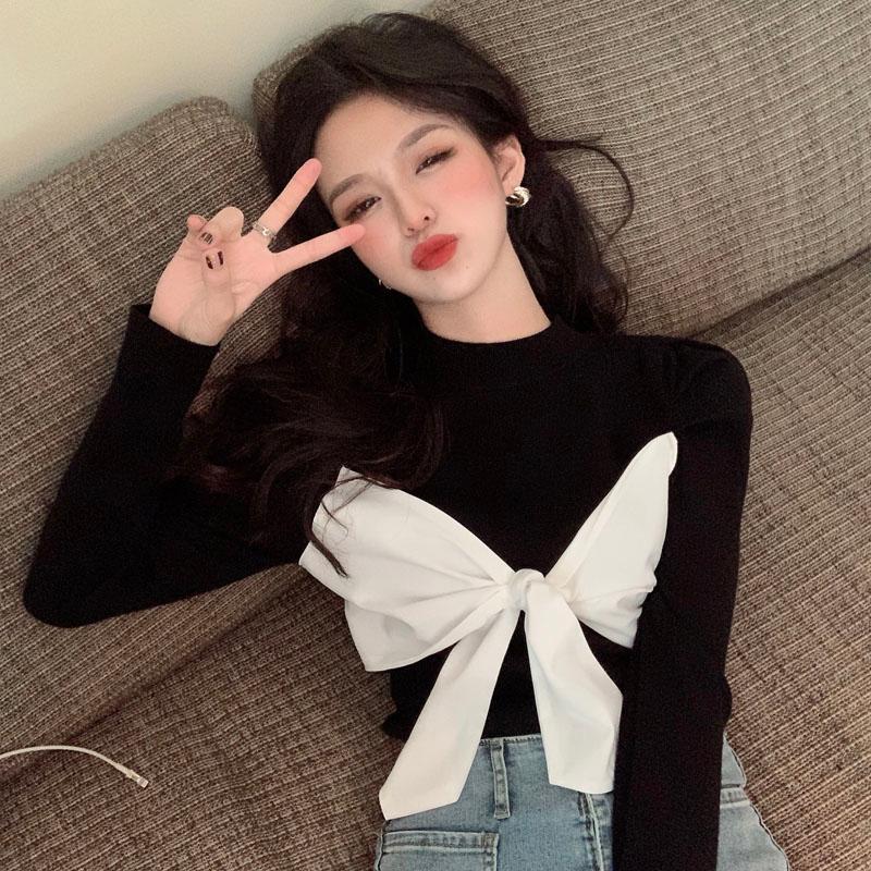 Women's T-Shirt Tops & Tees Autumn Winter Women Clothing Fake Two Piece Bow T Shirt Long Sleeve O Neck Slim Chic Jumpers Knitted Sweater Wil, White
Women's T-Shirt Tops & Tees Autumn Winter Women Clothing Fake Two Piece Bow T Shirt Long Sleeve O Neck Slim Chic Jumpers Knitted Sweater Wil, White