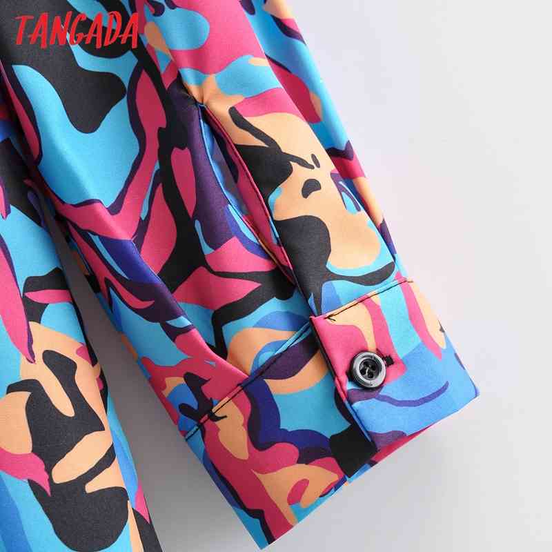 Women Retro High Street Print Chiffon Shirt Blouse Turn Down Collar Long Sleeve Chic Female Tops 1F183 210416