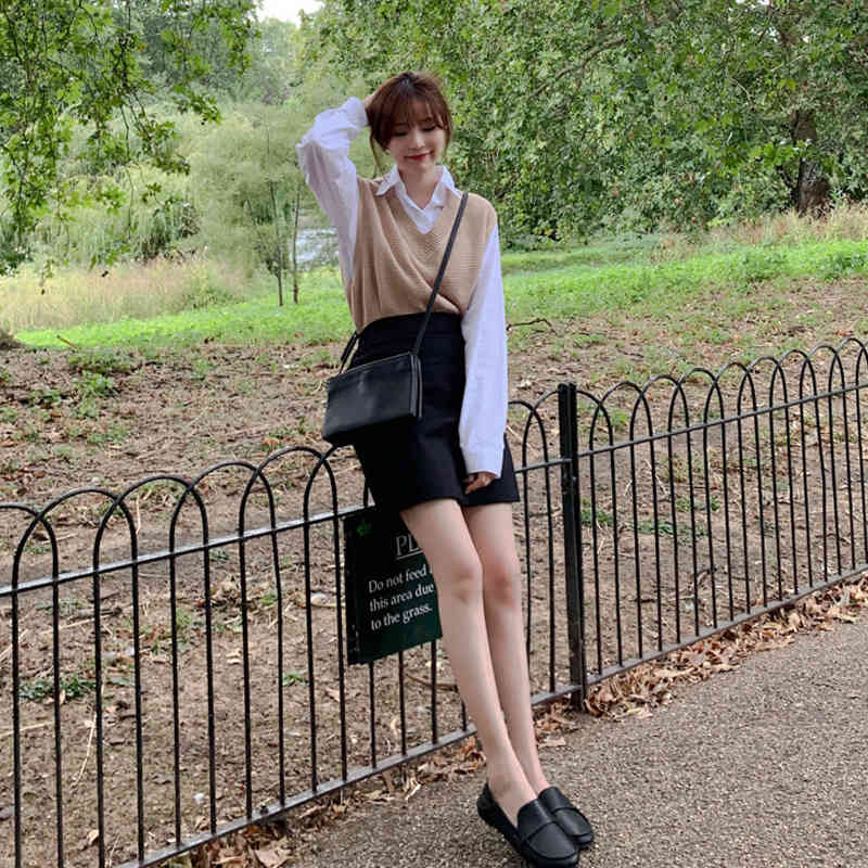 Winter Outerwear One Size Spring Autumn Women's Vest Knitted Solid Loose Sweater V Neck Womens s 10974 210427