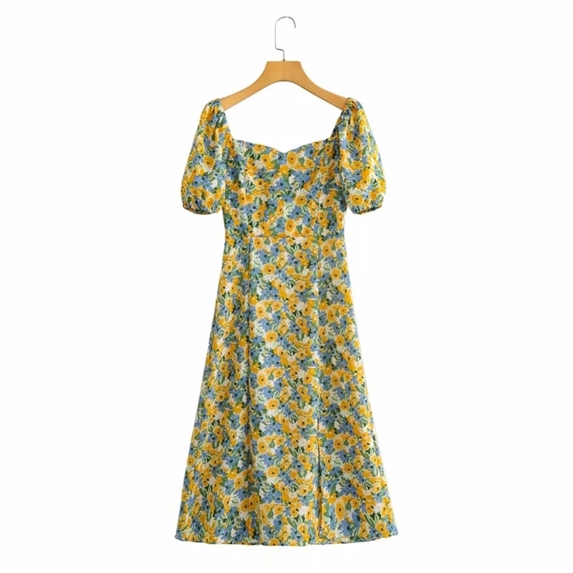 Women Summer Split dress lantern sleeve floral printed Chic high quality summer long for female 210524, Yellow
Women Summer Split dress lantern sleeve floral printed Chic high quality summer long for female 210524, Yellow