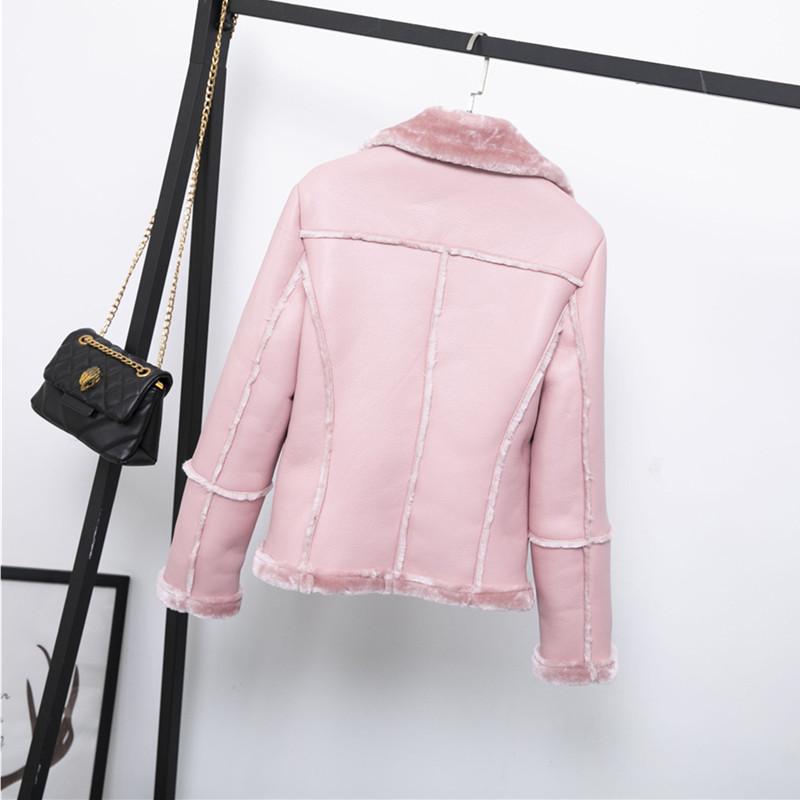 Women's Women's Leather & Faux Shearling Sheepskin Coats Women 2022 Winter Thick Warm Pu Lamb Jacket Black Motorcycle Female Over