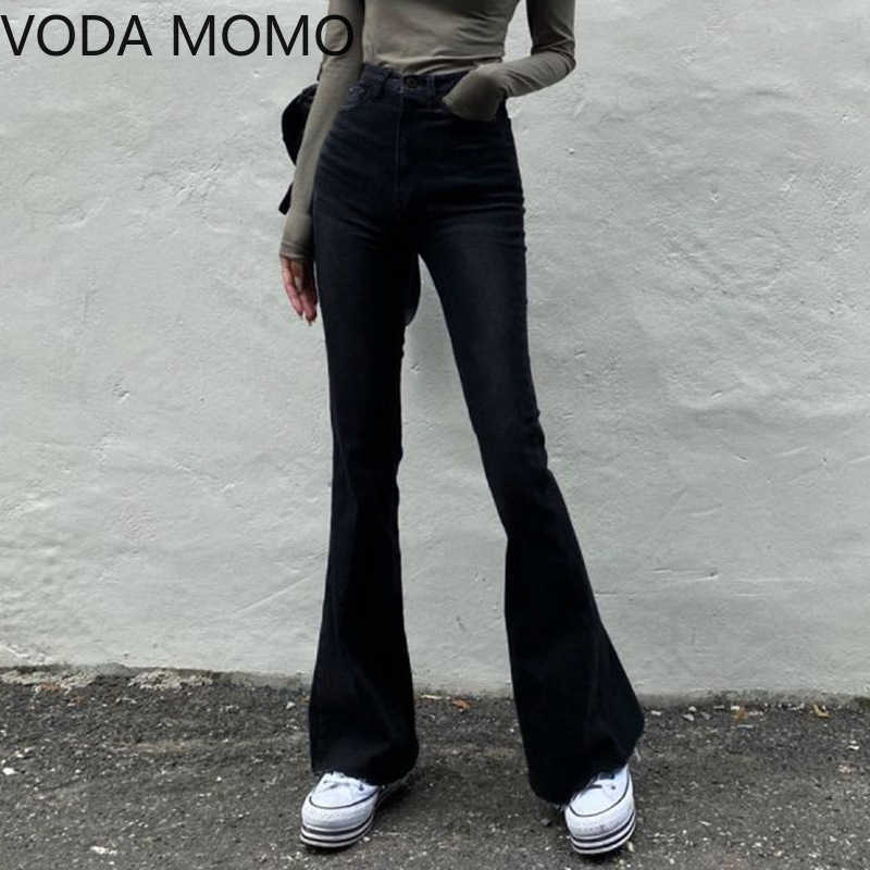 Casual Solid Flare Jeans woman For Girls Female Fashion Women's Vintage Denim Pants High Waisted Trouser Harajuku Capris 210922