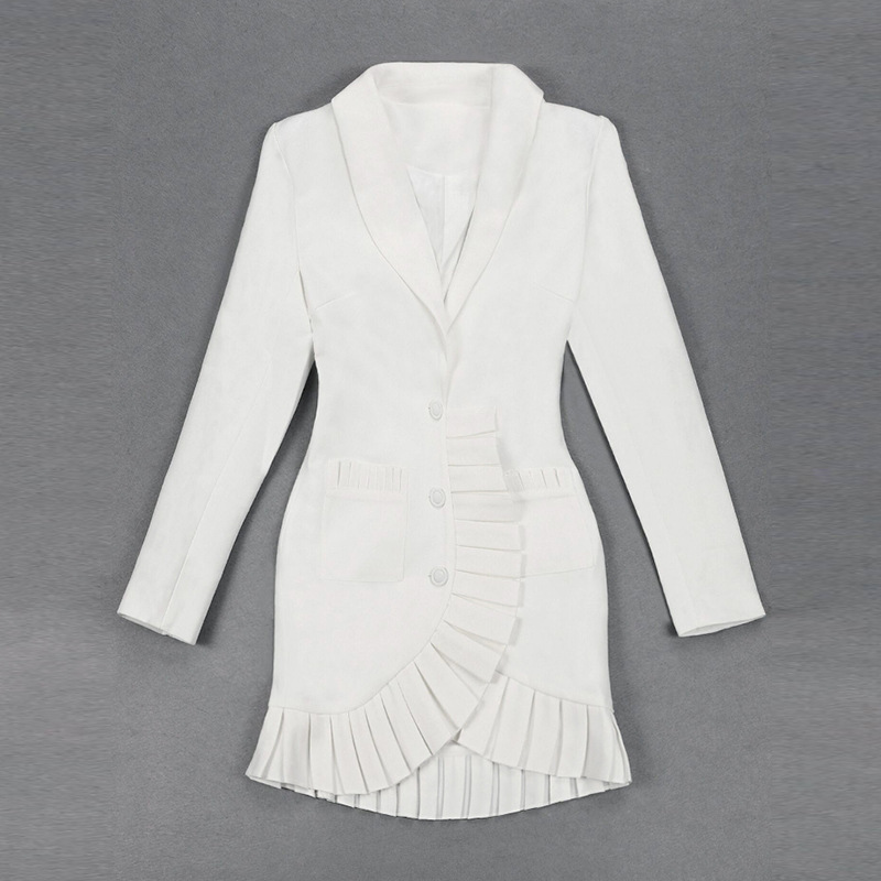 Women Dress Ruffles Patchwork Long Sleeve Blazer Dresses Plus Size Vintage Sexy White Mermaid 210513