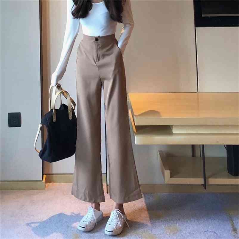 Wonder Trendy Pants High Waist Korean Style Leisure Long Trousers Pockets Zipper Loose Soft Simple Elegant Pant 210510
