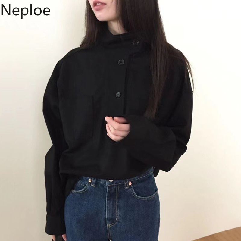 Neploe Spring Autumn Blouses Women Koean Chic Shirts Stand Neck Buttons Casual Blusas Female Long Sleeve Casual Blouse Tops 210422