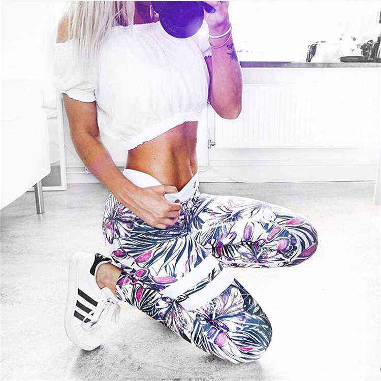 Sale Digital Printing High Waist Casual Leggings Leaf Lady Sports Yo-ga Nine Pants Fashion Fitness 211215
