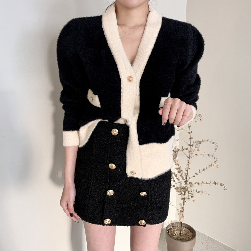 OL Cardigan Coat Autumn Winter Sweater Women Elegant V-neck Hit Color Thick Warm Mink Plush Knitted Outwear Tops 210421
