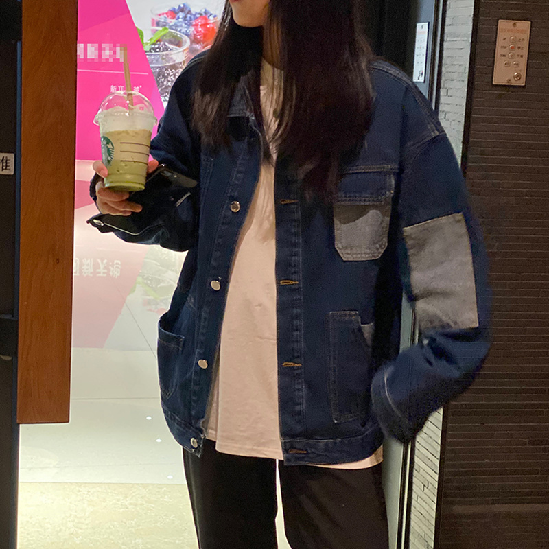 Patchwork Denim Women Jackets Pocket Streetwear Autumn Fashion Korean Mujer Chaqueta BF Style Jacket 18049 210415