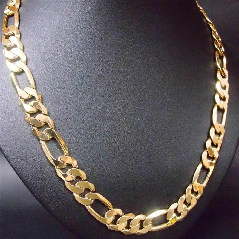 Heavy 94g 10mm 18 K Yellow Gold GF Men039s Necklace Curb Chain Jewelry Pendant Necklaces