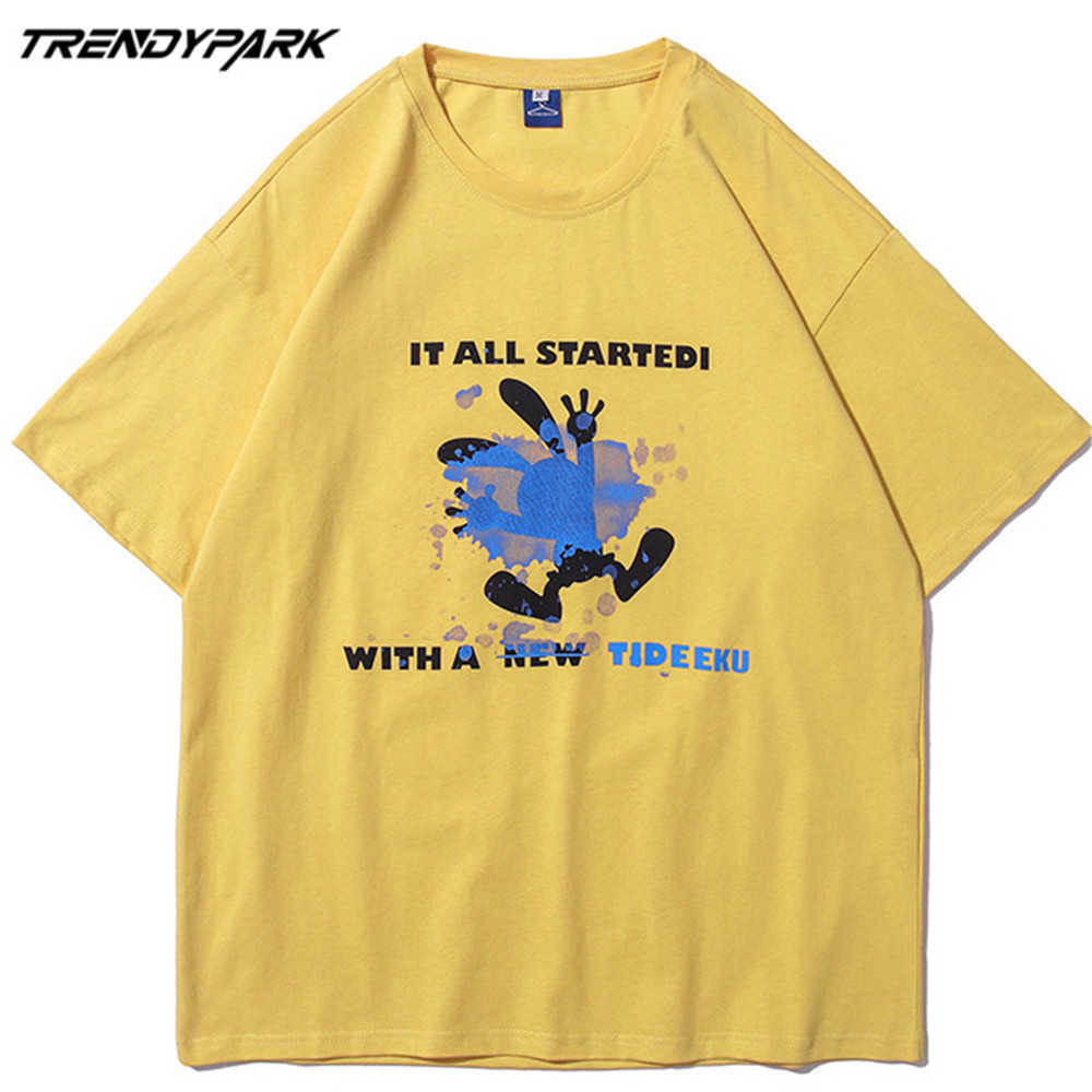 Men's T-shirt Summer Short Sleeve Cartoon Rabbit Print Hip Hop Oversized Cotton Casual Harajuku Streetwear Top Tshirts Clothing 210601