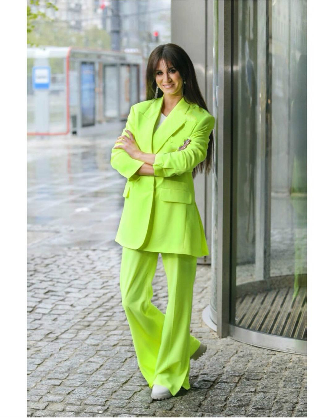 Bright Green Celebrity Women Blazer Pants Suits Leisure Loose Office Lady Party Prom Jacket Red Carpet Outfit Coat(Jacket+Pants)