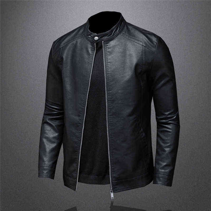 Large size autumn fashion trend coats men's style slim stand-up collar motorcycle leather jacket men's PU leather jacket 5XL 211110