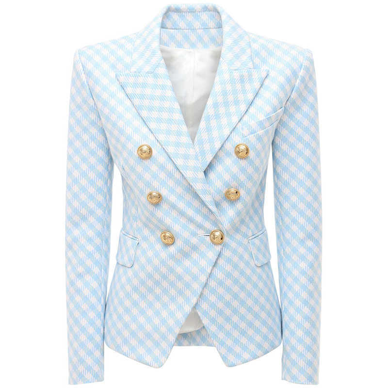 HIGH QUALITY est Designer Jacket Women's Slim Fit Lion Buttons Double Breasted Plaid Tweed Blazer 210526, Sky blue
HIGH QUALITY est Designer Jacket Women's Slim Fit Lion Buttons Double Breasted Plaid Tweed Blazer 210526, Sky blue