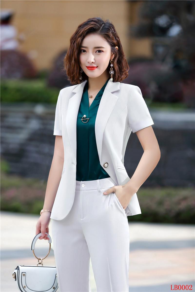 Summer Formal Ladies Pant Suits For Women Business Work Wear Sets Short Sleeve Black Blazer And Jacket Women's Two Piece Pants