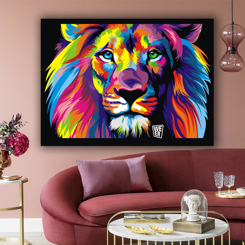 Modern Abstract Animals Colorful Print Art Lion Oil Painting on Canvas Wall Picture Living Room Kid'Room Cudros Poster Decor