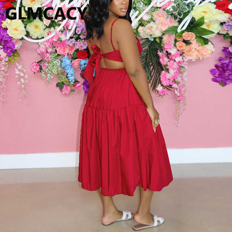 Women Spaghetti Strap Back Bow Knot Deisn Maxi Solid Dress 210702