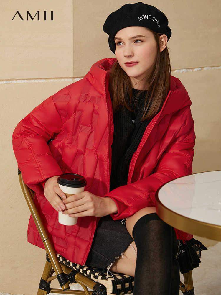 Minimalism Winter Fashion Women's Down Coat Causal Hooded 90%White Duck Thin Letter Jacket 12040830 210527