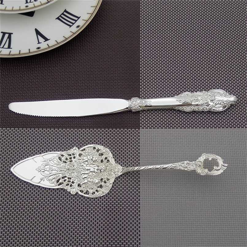 

9.25'' Silver Wedding Cake Serve Set Small Shovel Knife Baroque Party Decorating Birthday Silverware Christmas Gift 211023, Cake shovel