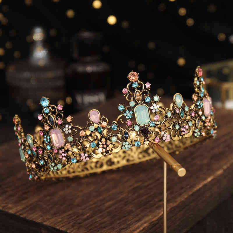Wedding Hair Jewelry Accessories Color Full Circle Bride's Grand Crown Headdress Show Performance
