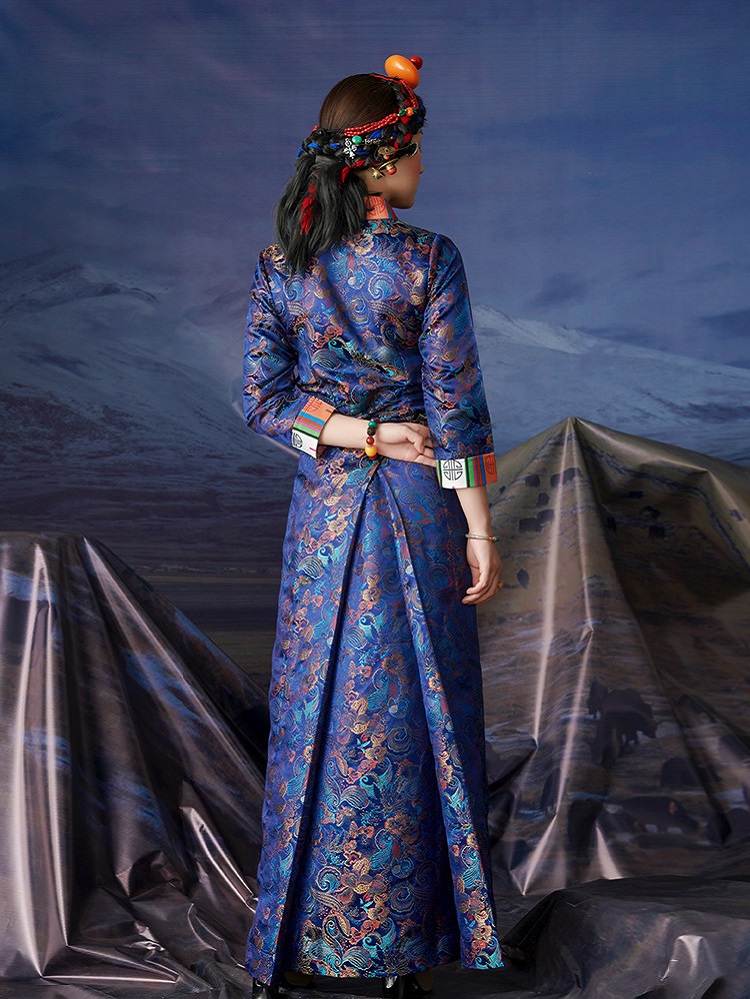 Red blue Tibetan Ethnic Clothing Holidays costume Zhuoma Living Clothes Spring Autumn Tibet Girl Cotton Clothing Lhasa Fashion Gown Robe