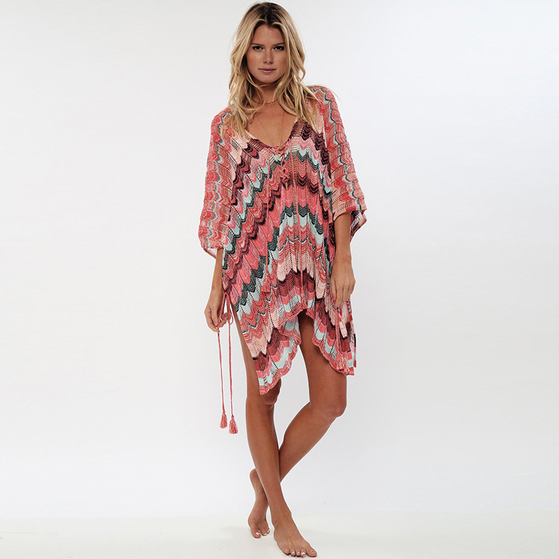 Oversize Crochet Beach Dress Cover up Sarong Kaftan Tunic Plage Bathing suit cover s Pareo Bikini #Q828 210420