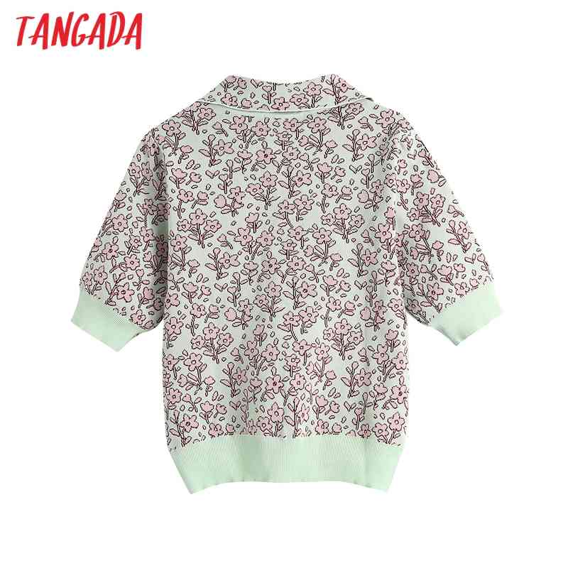 Women Fashion Summer Jacquard Knitted Jumper Vintage Short Sleeve Female Pullovers Chic Tops BE502 210416