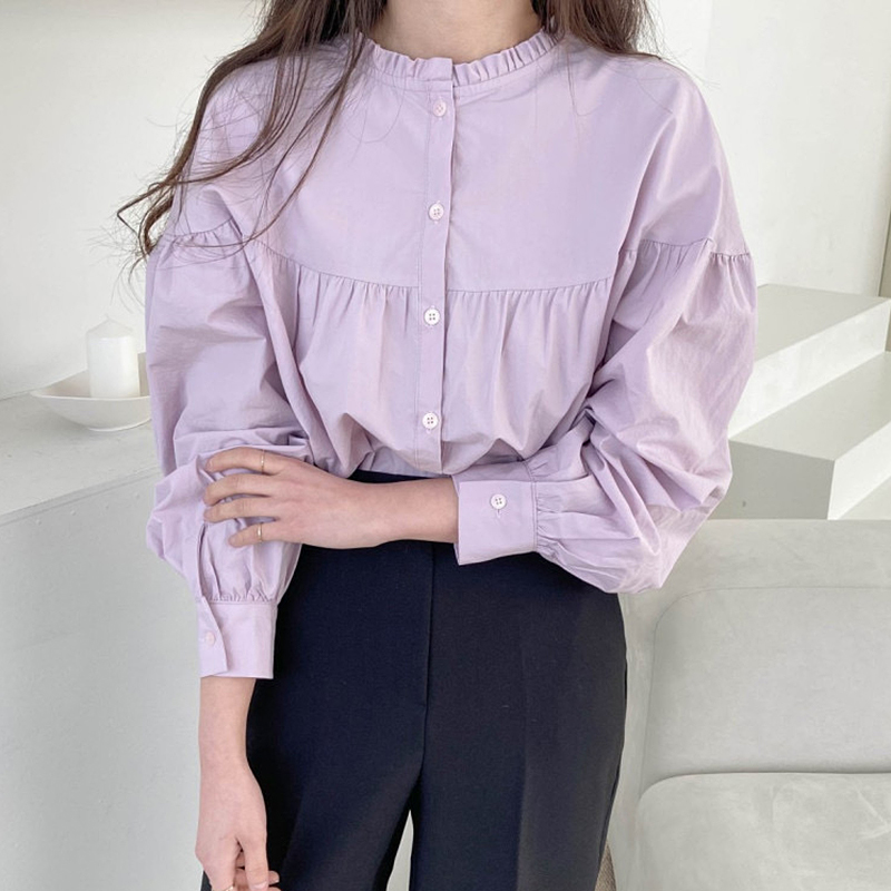 Nomikuma Korean Chic Sweet Doll Shirts Causal Single Breasted Pleated O-neck Women Blouses Spring New Blusas Mujer 6G105 210427