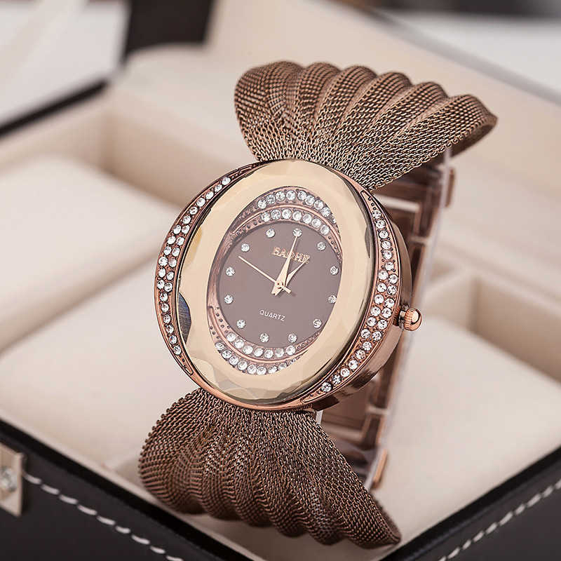 Mesh Band Women Watch Fashion Oval Gold Bracelet Alloy Quartz Dress Women's Wristwatches Ladies Clock 210728 - view 3