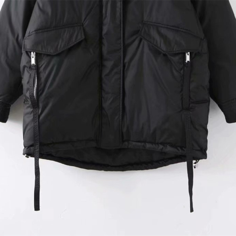 Casual Women Loose Black Hooded Thicken Coat Fashion Winter Ladies Warm Zipper Outerwear Female Cool Oversized Jacket 210515