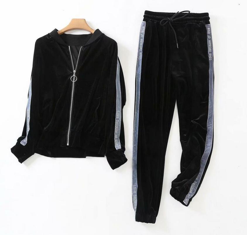Spring And Autumn Letter Embroidery Velvet Suit Set Women Two-piece Female Pant Women's Sports Suits Tracksuits
