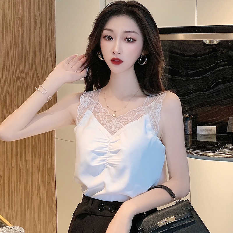 Fashion Chiffon Camis Female Sexy Retro Lace Blouse V-neck Top Summer Clothes for Cami White Tank 210604
Fashion Chiffon Camis Female Sexy Retro Lace Blouse V-neck Top Summer Clothes for Cami White Tank 210604
