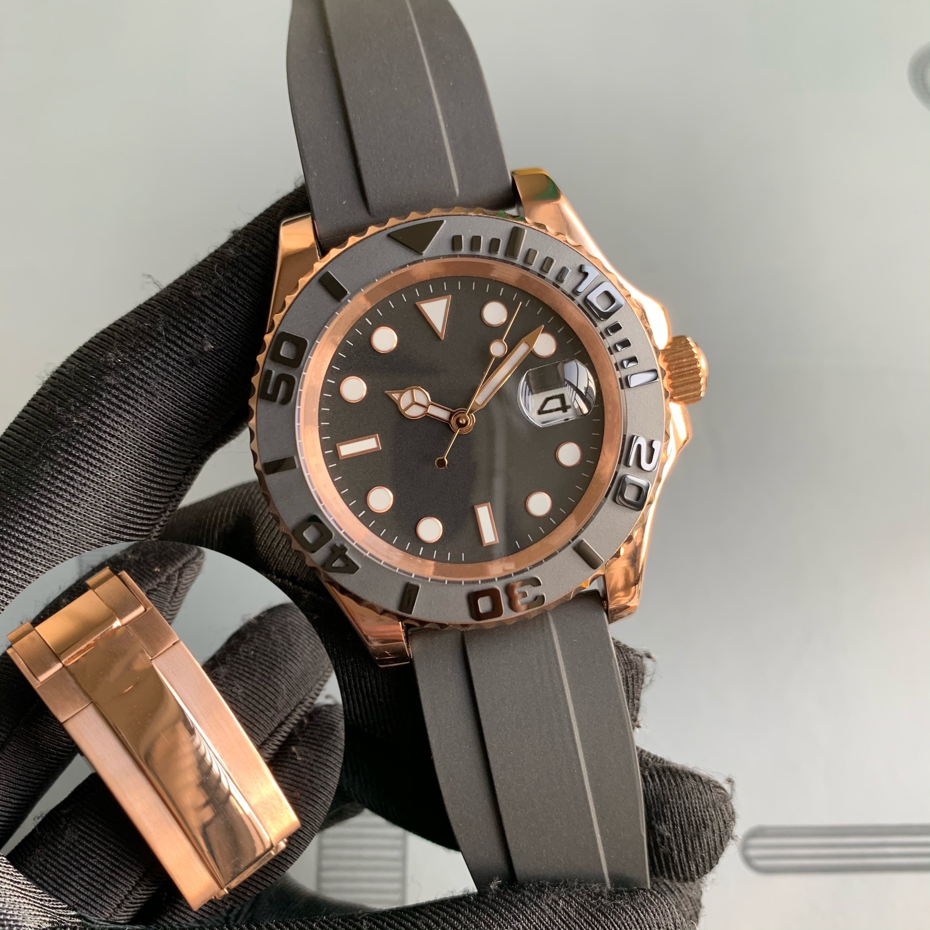 Luxury Men Watch Yacht Rubber Strap Rose gold Automatic Movement Mechanical Stainless Steel Watches Master Male Wristwatch 40MM YM, Customize
Luxury Men Watch Yacht Rubber Strap Rose gold Automatic Movement Mechanical Stainless Steel Watches Master Male Wristwatch 40MM YM, Customize