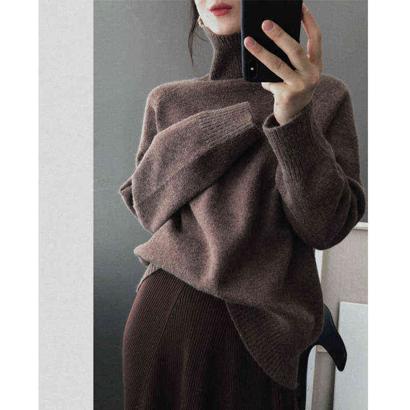 YYGegew cashmere autumn winter thick Sweater Pullover women long sleeve oversize high-Neck basic chic knit sweater top 211109