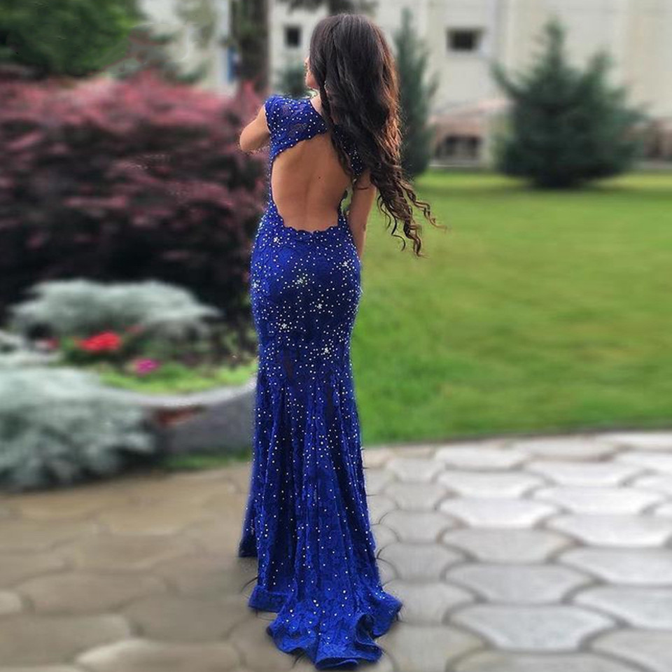 Royal Blue Mermaid Evening Dresses 2021 Sexy Women Formal Party Robe De Soiree Elegant Sequin Lace Vestidos Maxi Long Prom Dress