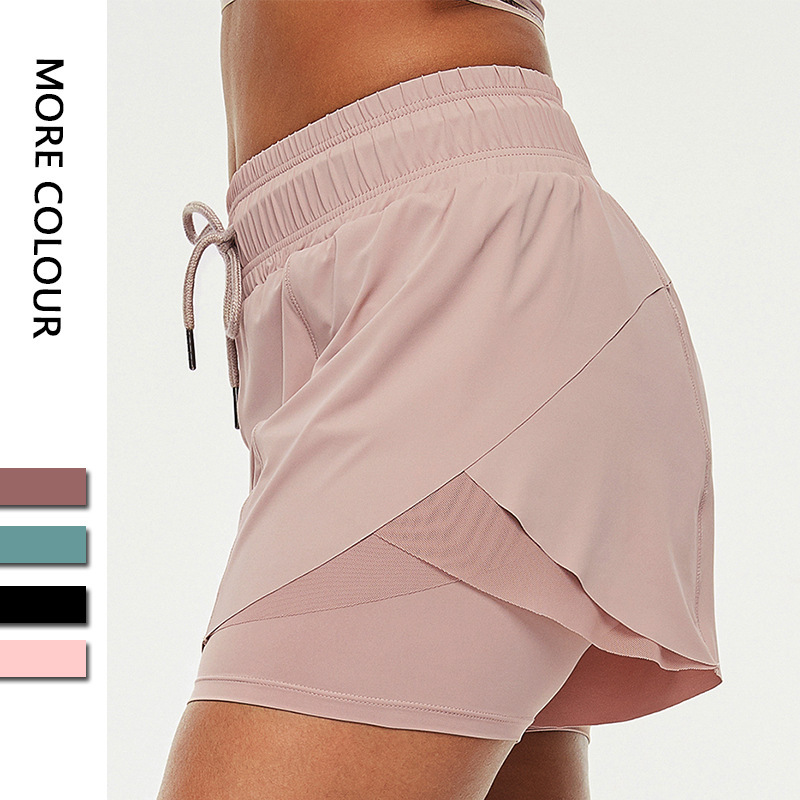 Nude Sports Shorts Womens Fake Two-piece Fitness Running Yoga Short Bare Yarn Edge Women Underwears Exercise Gym Clothes XJ260206