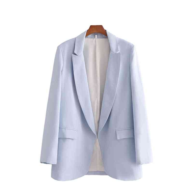 elegant women sky blue blazer jackets fashion ladies full sleeve suits casual female pocket chic girls 210430