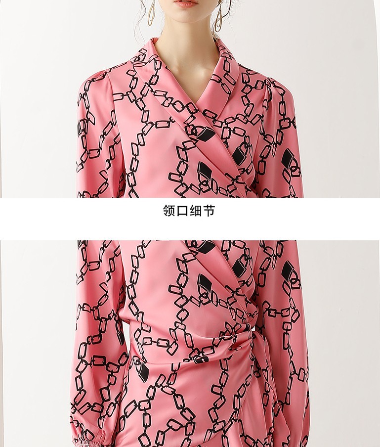 Spring Boho High Waist Chain Printed Women Dress Elegant Summer Lace-Up Fashion Wrap Asymmetric Party Vestidos 210519