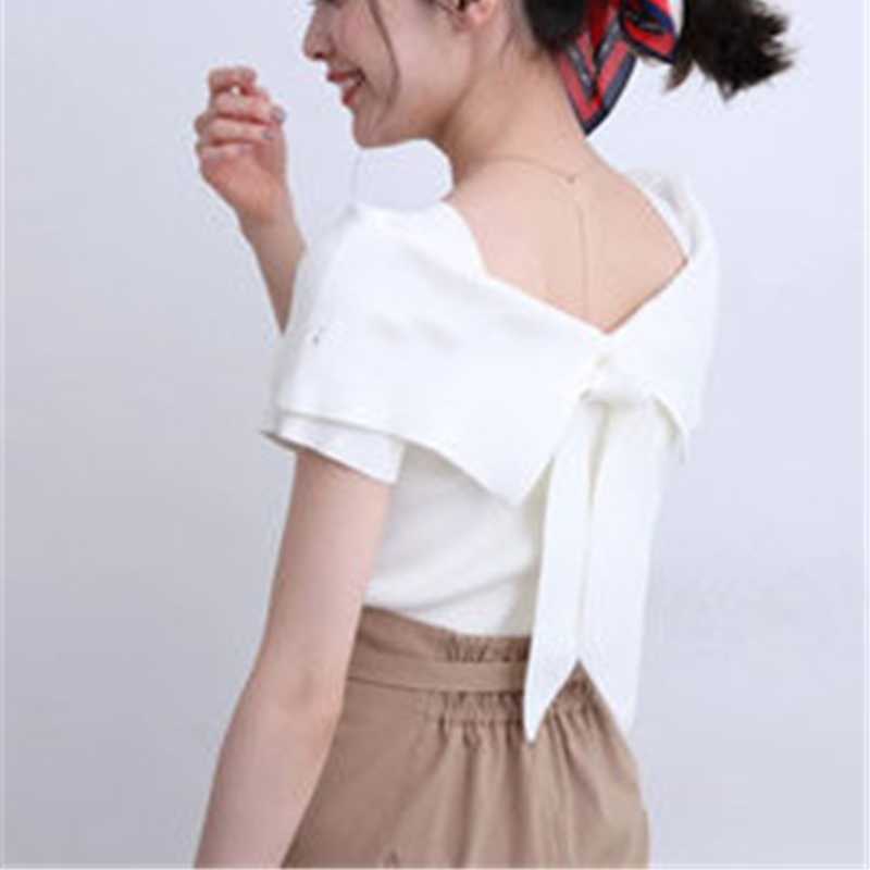Japan Style Sweet All Match Women Tops Moda Back Bow Decoration Pullovers Simple Office Lady Slim Fit Spring Summer Sweaters 210525