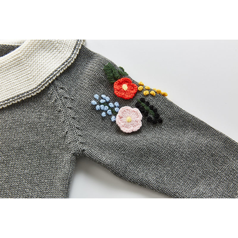 Cute Baby Girl Knit Embroider Rompers Spring Autumn Long Sleeve Fashion Infant Clothes 0-3Yrs 210429