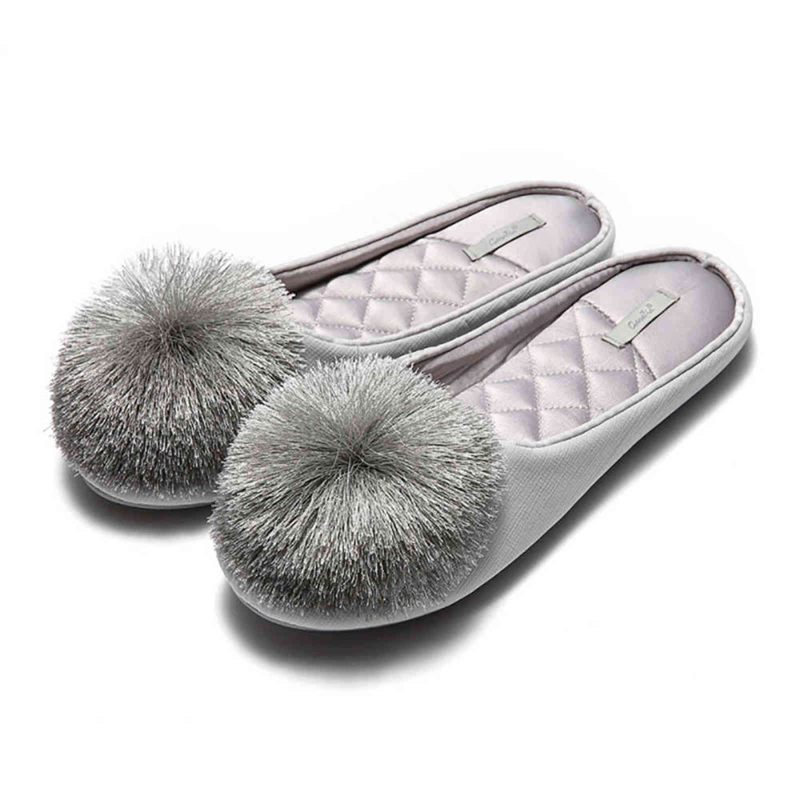 Women House Slippers Fur Slides Memory Foam Slip-on Comfort Tassel Pom-Pom Home Shoes Wedding Bedroom Non-slip Indoor Mules 211110