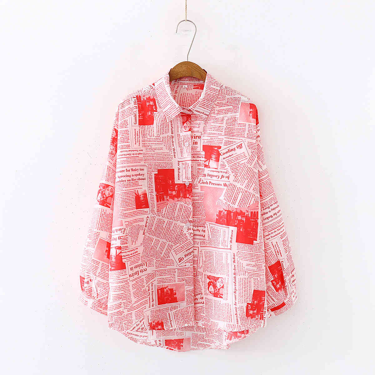 Blusas Mujer De Moda Long Sleeve White Shirts spaper Printed Loose Irregular Women Blouse Casual Fashion Tide 684H 210420