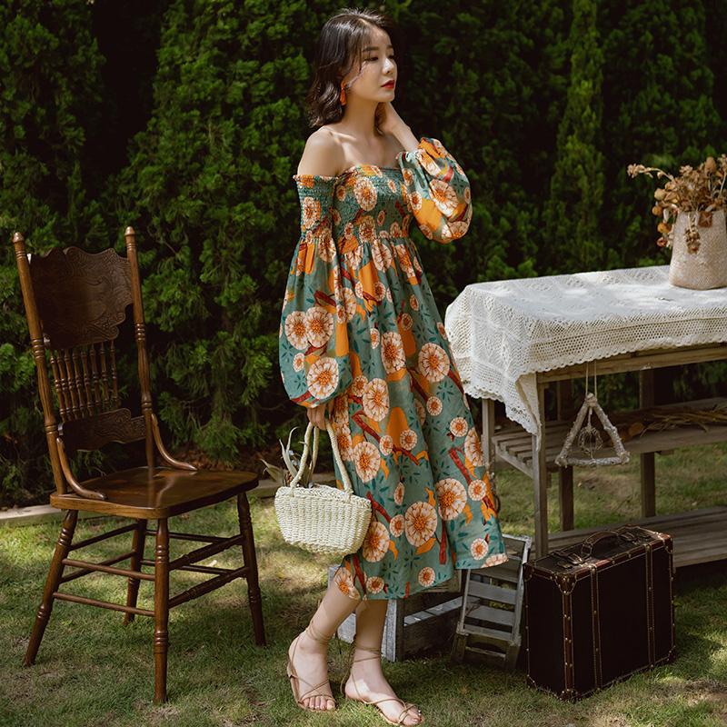 Casual Dresses 2021 Strapless Sexy Shoulder Waist Dress Summer Bali Bohemian Beach Female Seaside Holiday