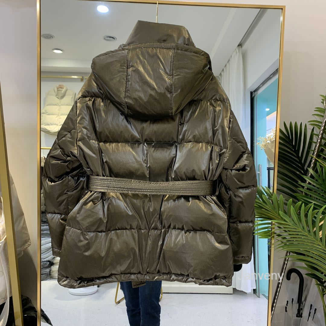 Janveny Glossy Shiny Down Jacket Women Winter 90% White Duck Coat Female Puffer Parkas Hooded Waterproof Snow Outwear 211018